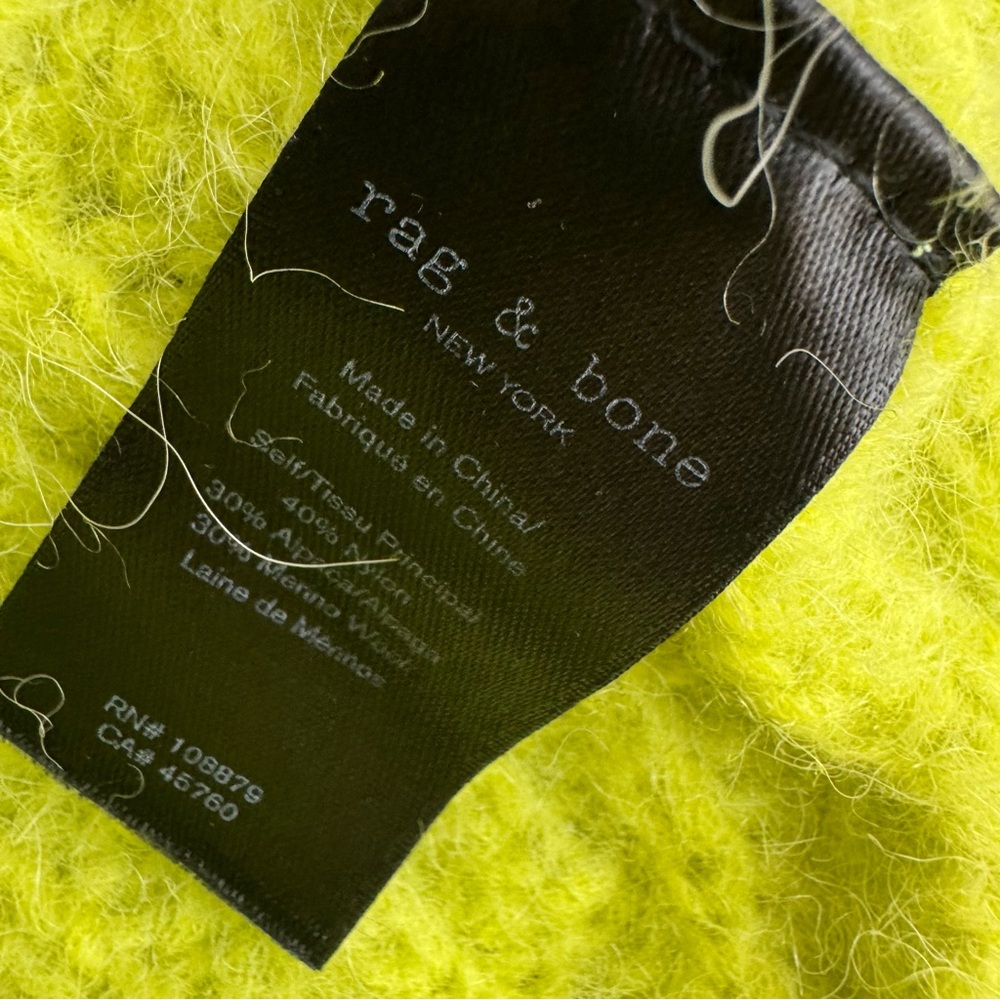 Rag & bone New York sweater pull over turtle π’ neck lime green neon crochet π§Ά - Picture 9 of 9